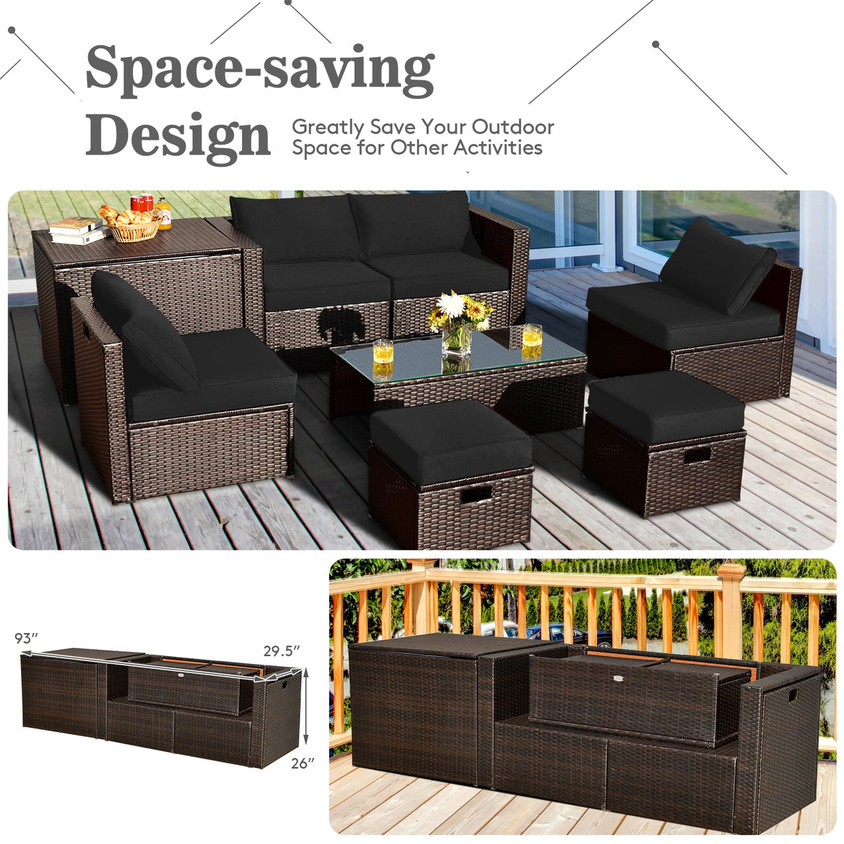 8-Piece Outdoor PE Rattan Patio Furniture Set with Storage Table & Protective Cover