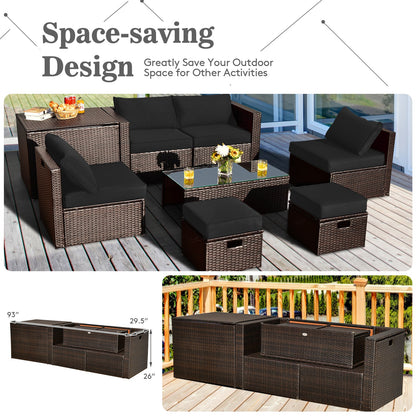 8-Piece Outdoor PE Rattan Patio Furniture Set with Storage Table & Protective Cover