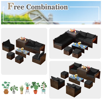 8-Piece Outdoor PE Rattan Patio Furniture Set with Storage Table & Protective Cover
