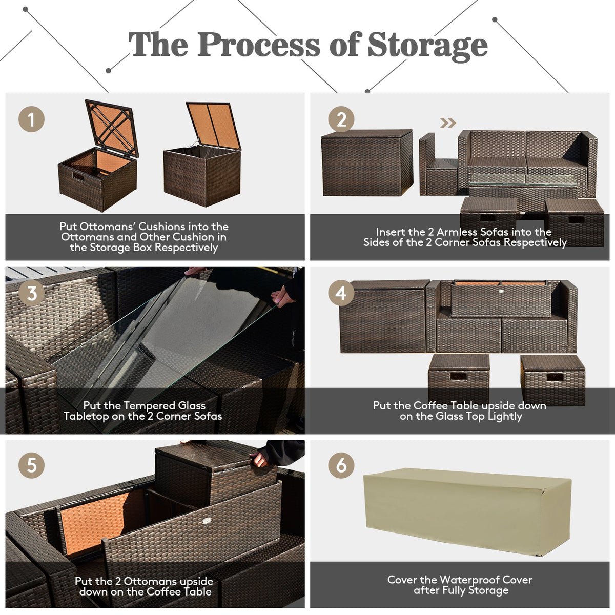 8-Piece Outdoor PE Rattan Patio Furniture Set with Storage Table & Protective Cover