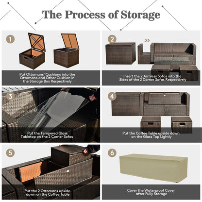 8-Piece Outdoor PE Rattan Patio Furniture Set with Storage Table & Protective Cover