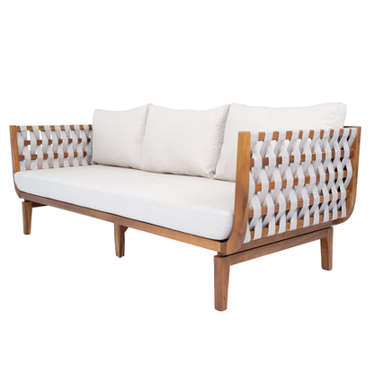 4-Piece Acacia Wood & Rope Outdoor Conversation Set with Coffee Table