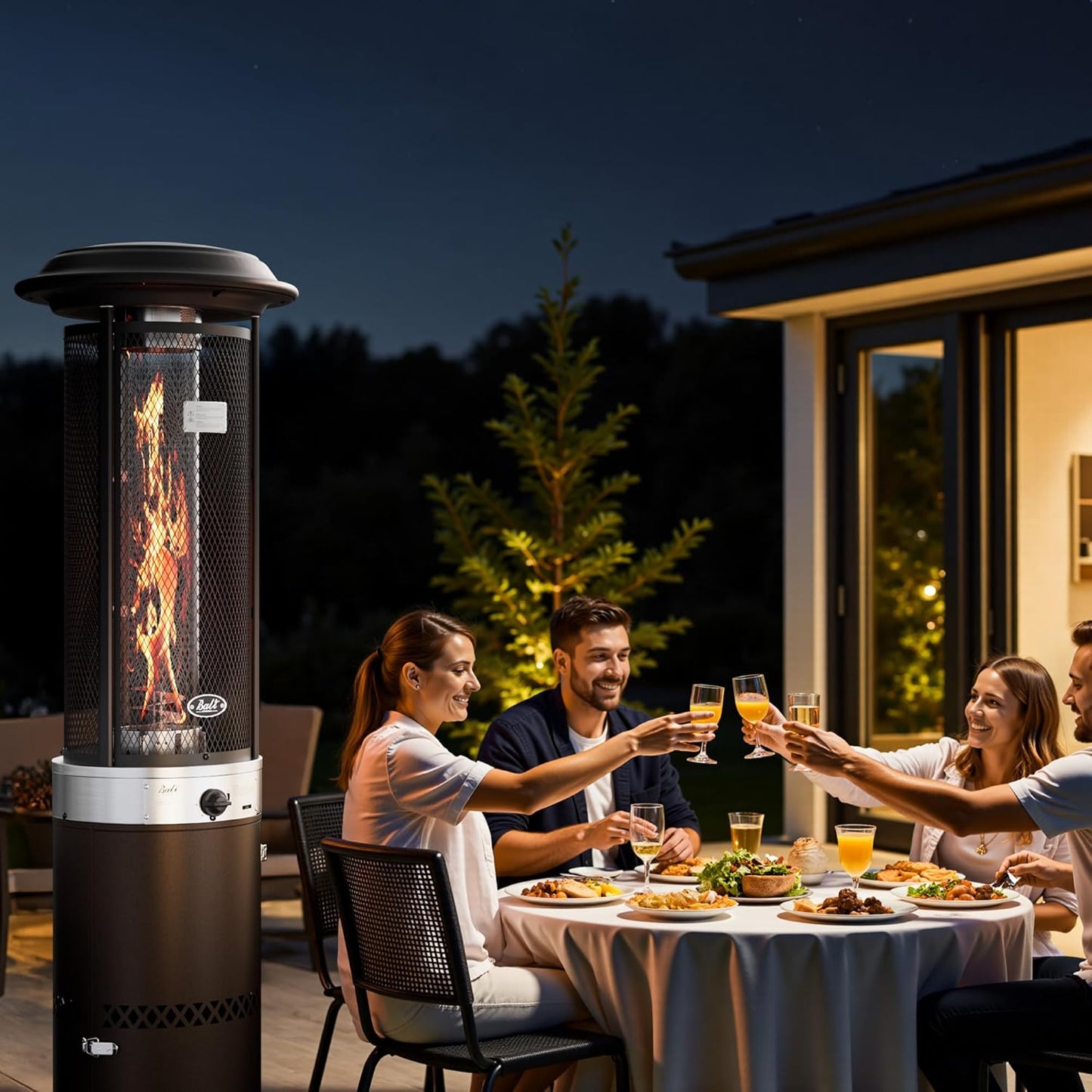 Propane Patio Heater, Stainless Steel Standing, 36,000 Btus Portable Commercial Outdoor Gas Patio Heater with Glass Tube for Deck, Garden and Porch, Brown