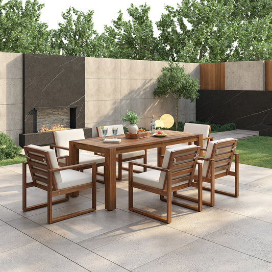7-Piece Acacia Wood Outdoor Dining Set with Bench Seating &amp; Cushions