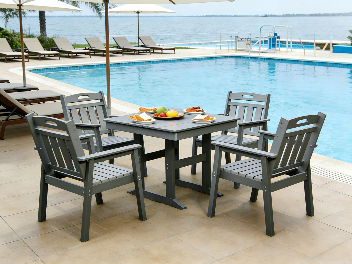 5-Piece HDPE Outdoor Patio Dining Set – Table & 4 Oversized Armchairs