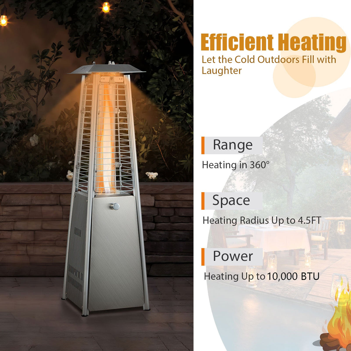 DirectDeals 10,000 BTU Stainless Steel Portable Tabletop Patio Heater