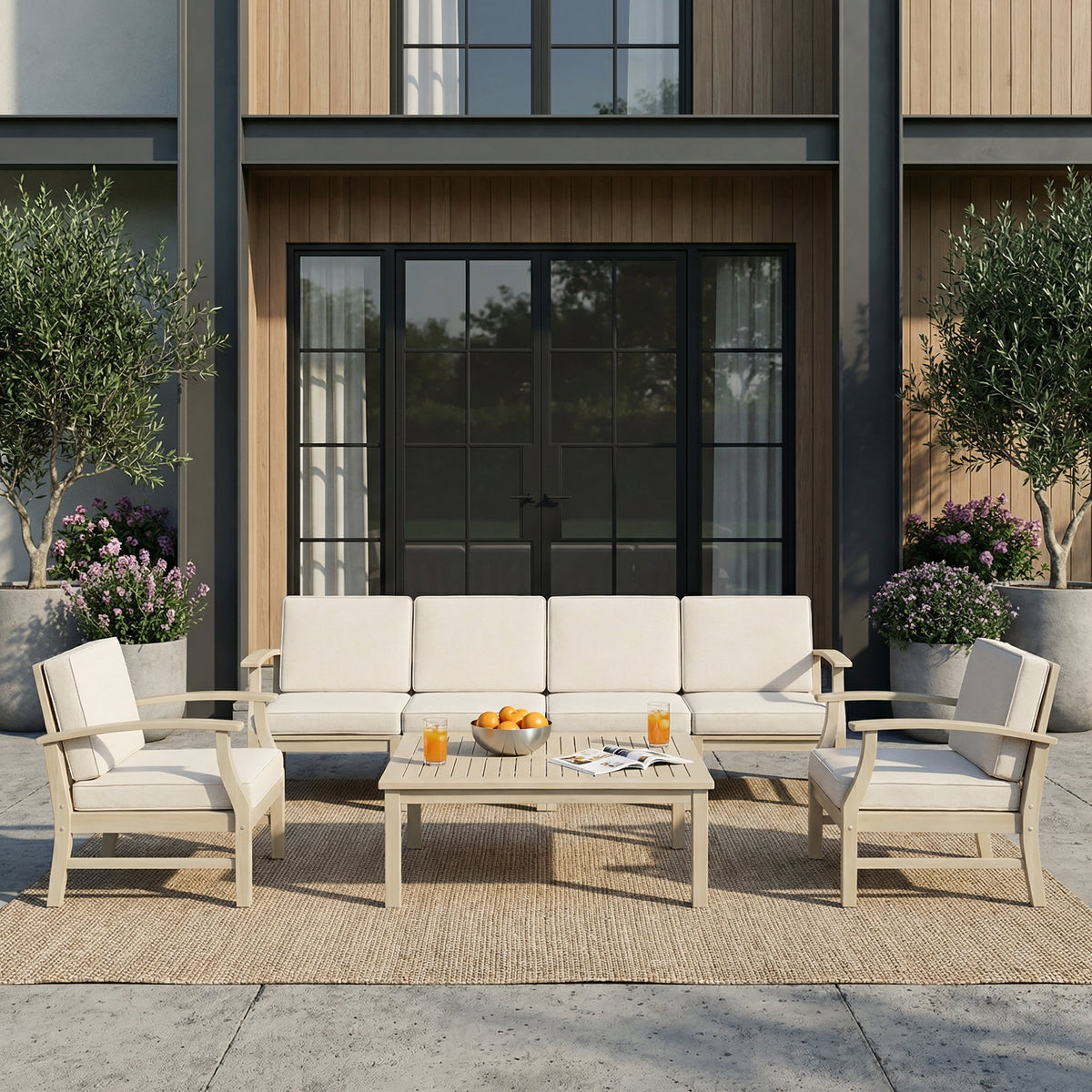 Perla Acacia Natural Wood Outdoor Patio set - Seating 6 with Coffee Table
