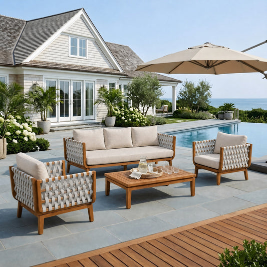 4-Piece Acacia Wood & Rope Outdoor Conversation Set with Coffee Table