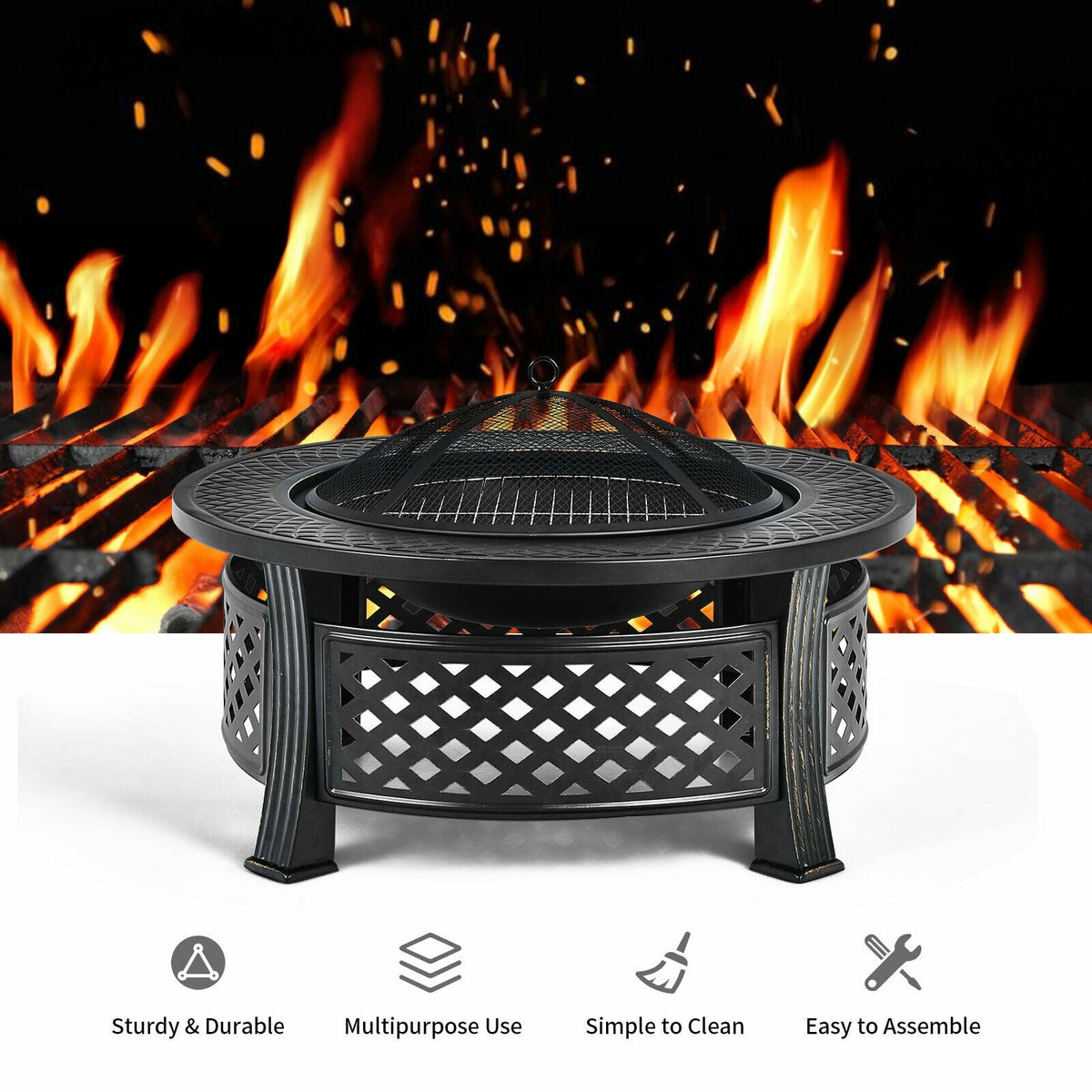 DirectDeals Outdoor Fire Pit with BBQ Grill – Multifunctional Steel Fire Pit