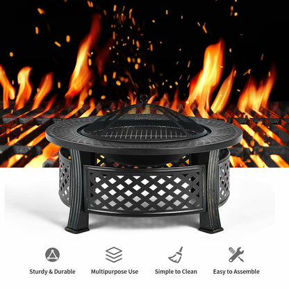 DirectDeals Outdoor Fire Pit with BBQ Grill – Multifunctional Steel Fire Pit