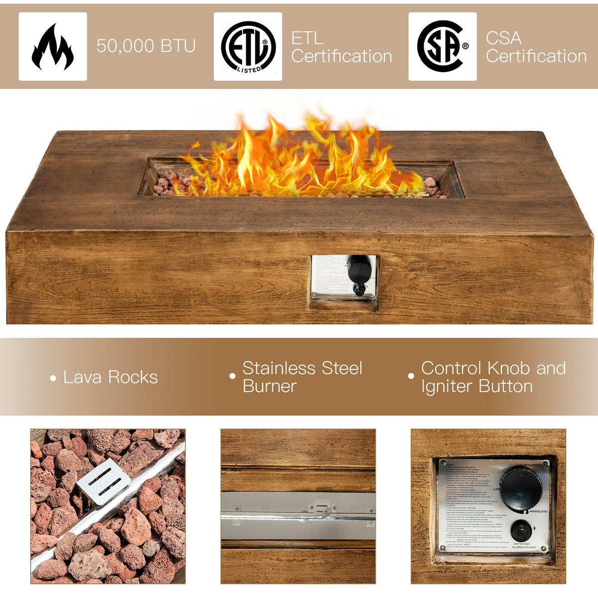 DirectDeals 48-Inch Outdoor Gas Fire Pit Table