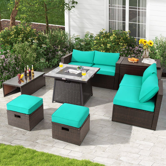 DirectDeals 9-Piece PE Wicker Sectional Set with 50,000 BTU Fire Pit - Lavista Moderna