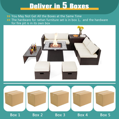 DirectDeals 9-Piece PE Wicker Sectional Set with 50,000 BTU Fire Pit