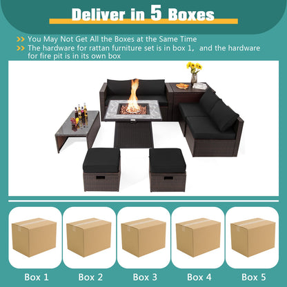 DirectDeals 9-Piece PE Wicker Sectional Set with 50,000 BTU Fire Pit