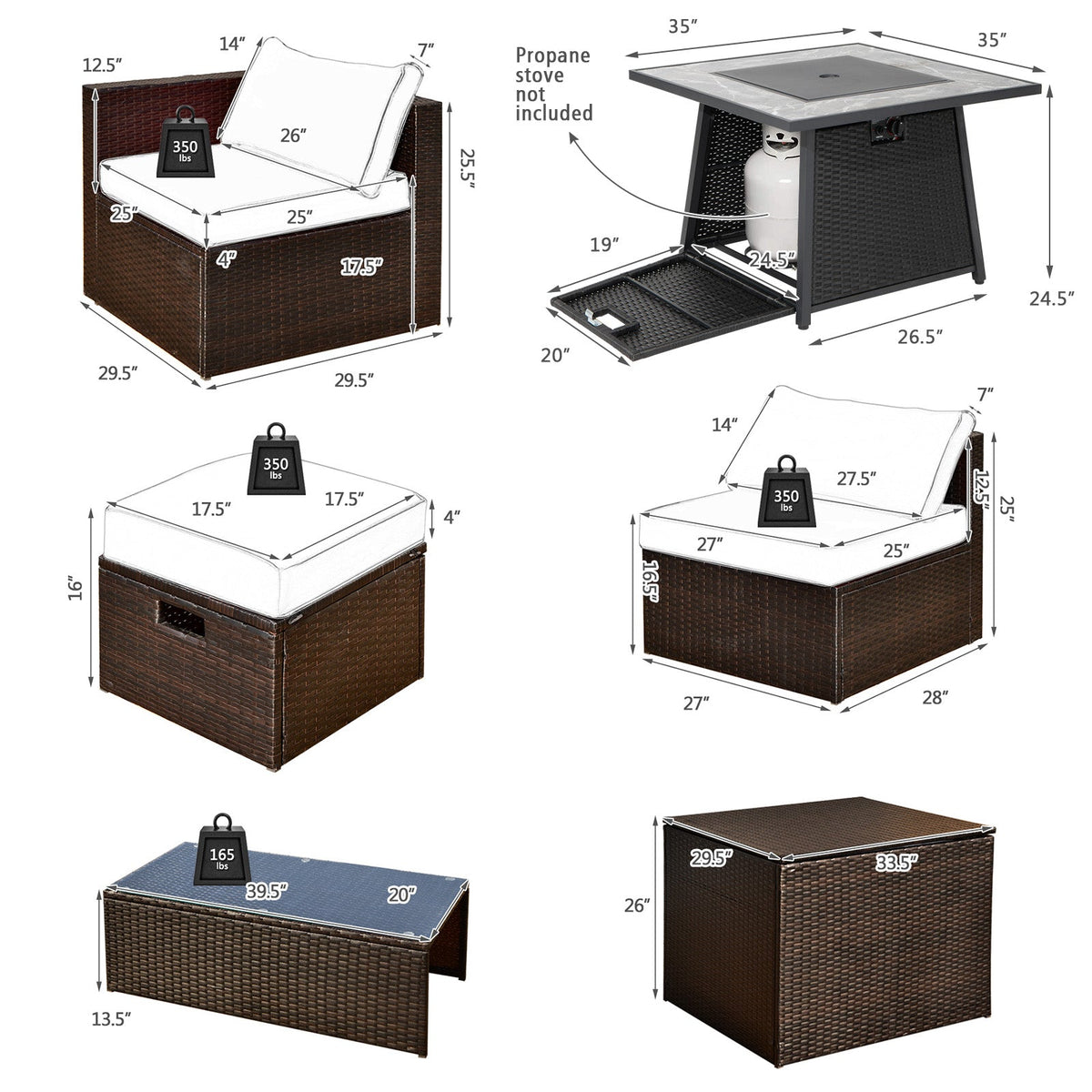 DirectDeals 9-Piece PE Wicker Sectional Set with 50,000 BTU Fire Pit