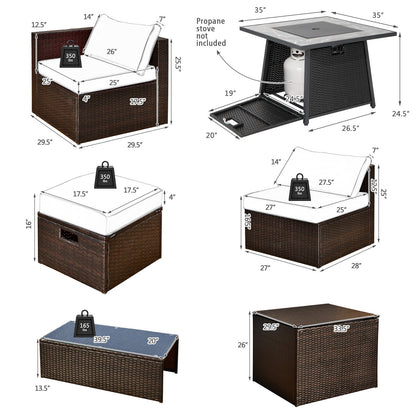 DirectDeals 9-Piece PE Wicker Sectional Set with 50,000 BTU Fire Pit