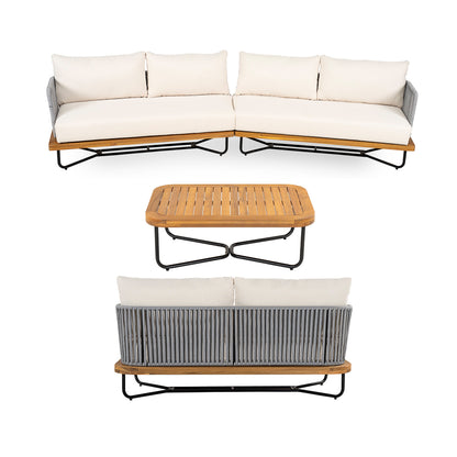 Lucca Acacia Wood & Woven Rope Outdoor Conversation Set - Seating 6