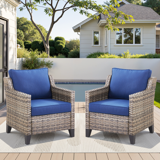 Set of 2 PE Wicker Outdoor Patio Armchairs with 4" Olefin Cushions