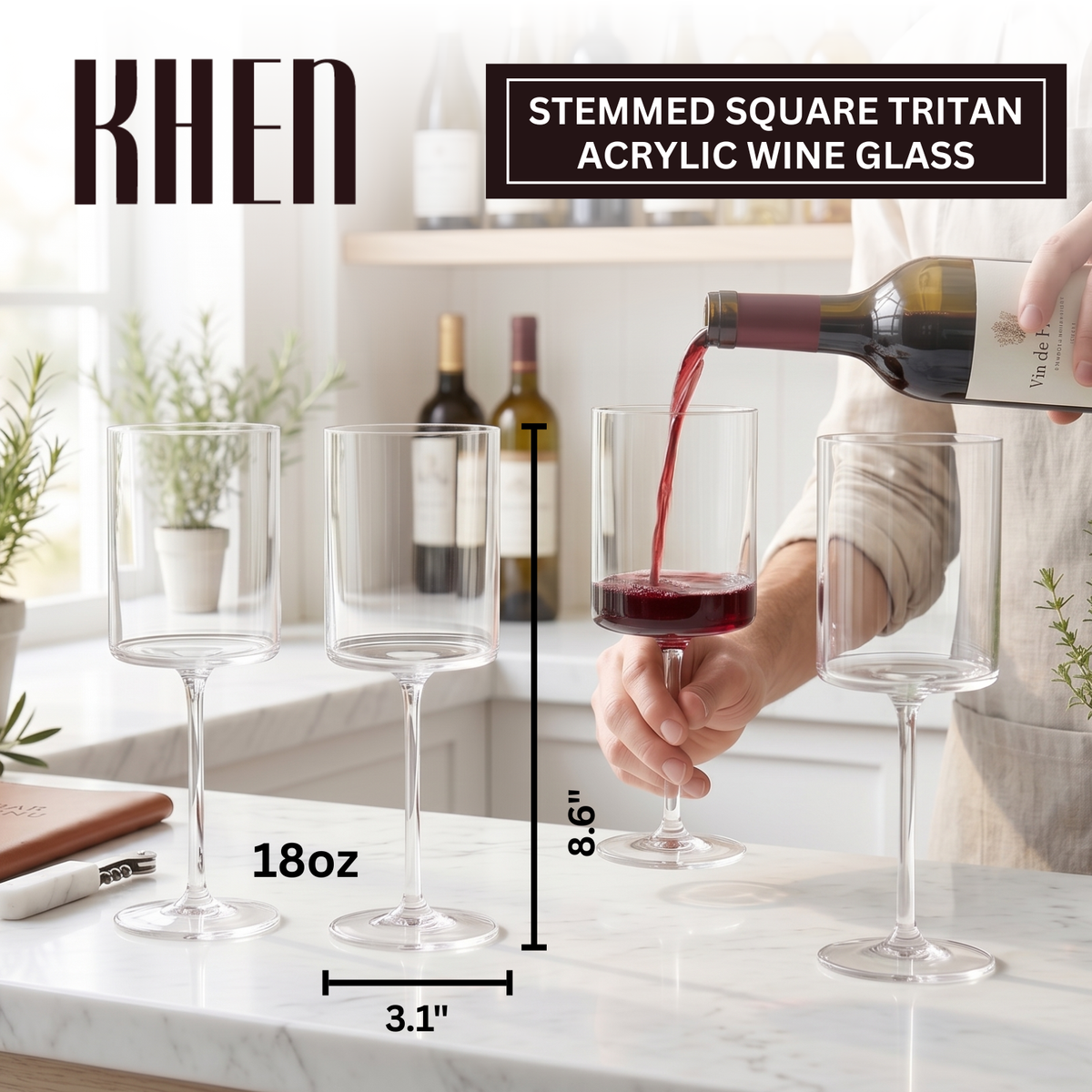 Barcelona Acrylic Stemmed Square Wine Glasses, Set of 4