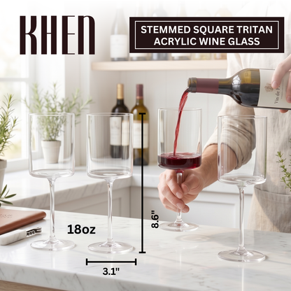 Barcelona Acrylic Stemmed Square Wine Glasses, Set of 4