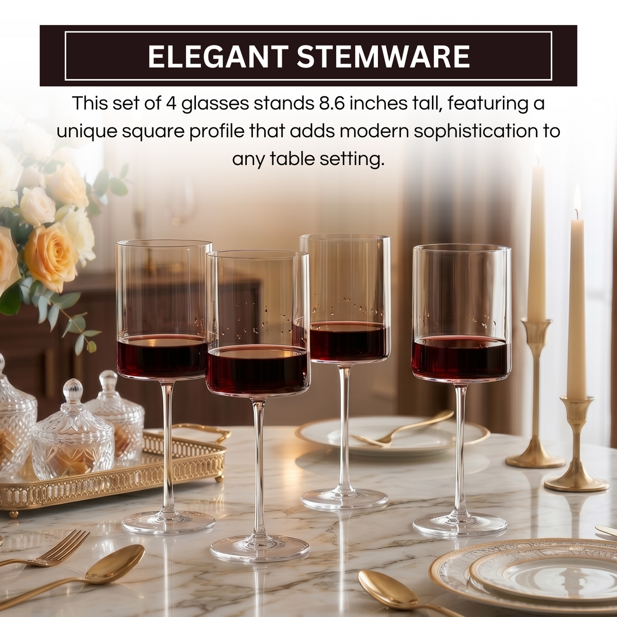 Barcelona Acrylic Stemmed Square Wine Glasses, Set of 4