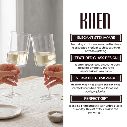 Barcelona Acrylic Stemmed Square Wine Glasses, Set of 4