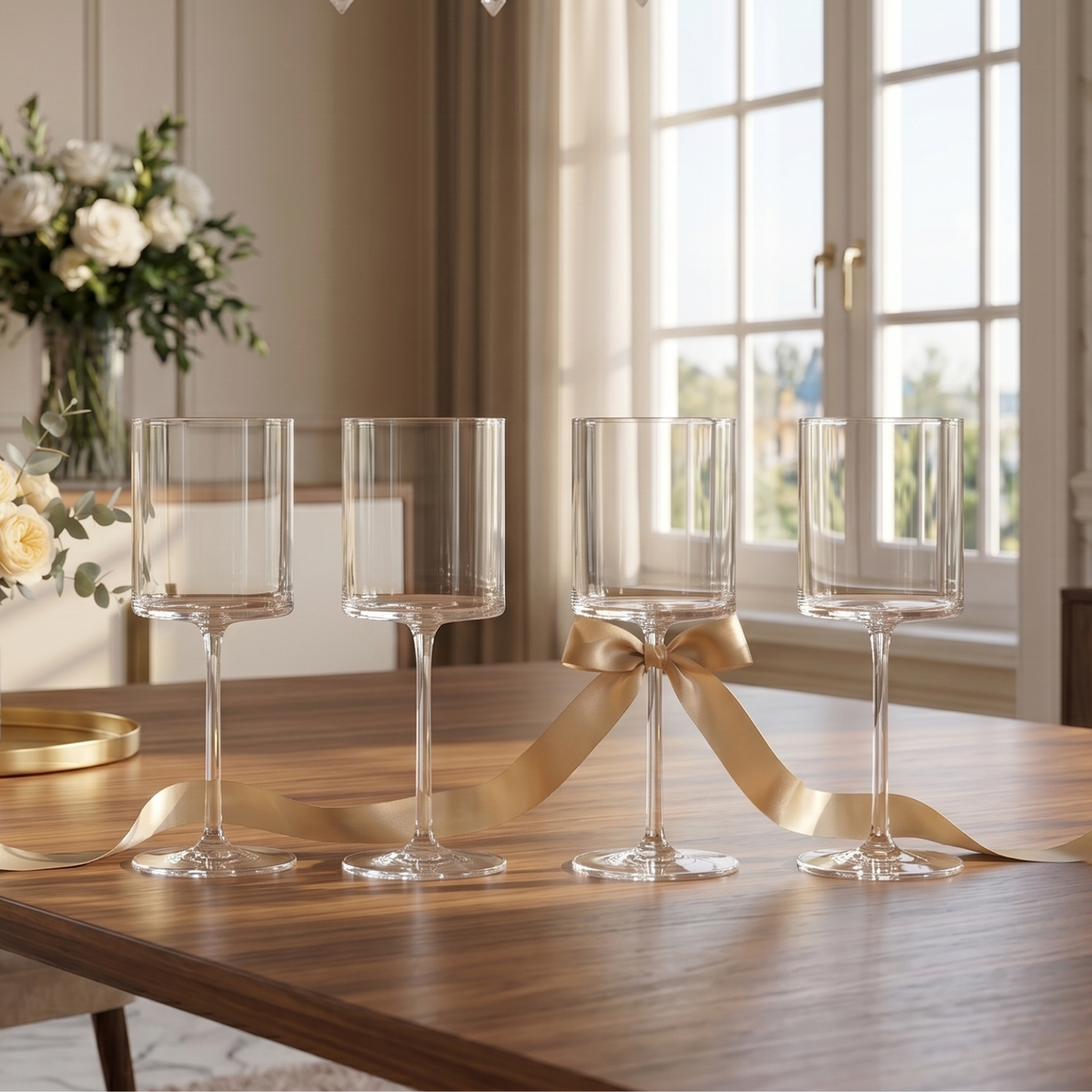 Barcelona Acrylic Stemmed Square Wine Glasses, Set of 4