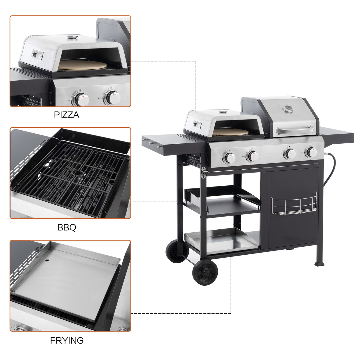4-Burner Gas Grill & Griddle Combo with Pizza Pan – 49,200 BTU