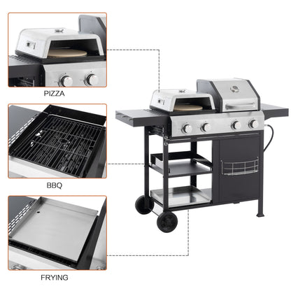 4-Burner Gas Grill & Griddle Combo with Pizza Pan – 49,200 BTU