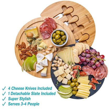 BlauKe 12" Swivel Bamboo Charcuterie Cheese Board & Knife Set