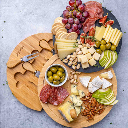 BlauKe 12" Swivel Bamboo Charcuterie Cheese Board & Knife Set