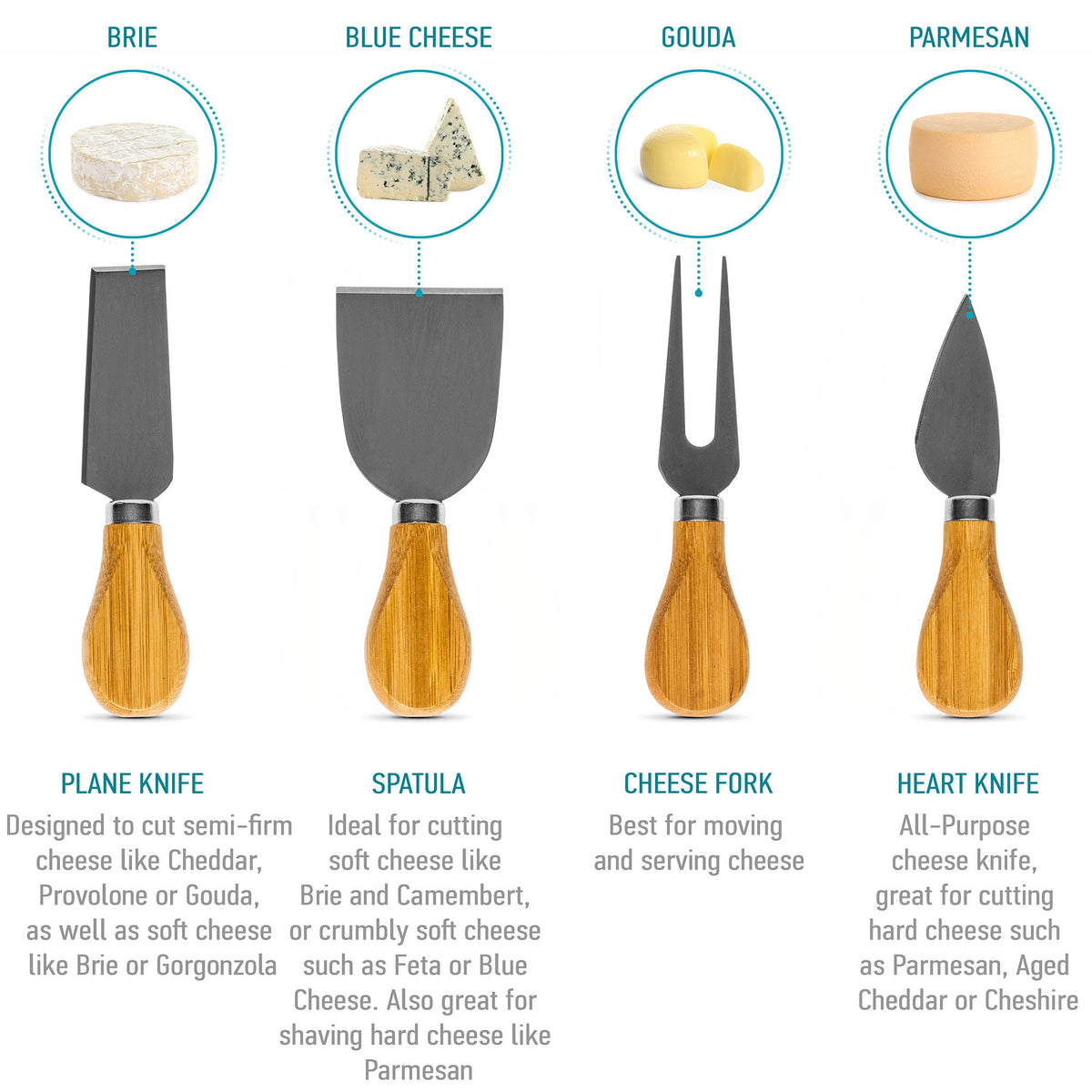 BlauKe 12" Swivel Bamboo Charcuterie Cheese Board & Knife Set
