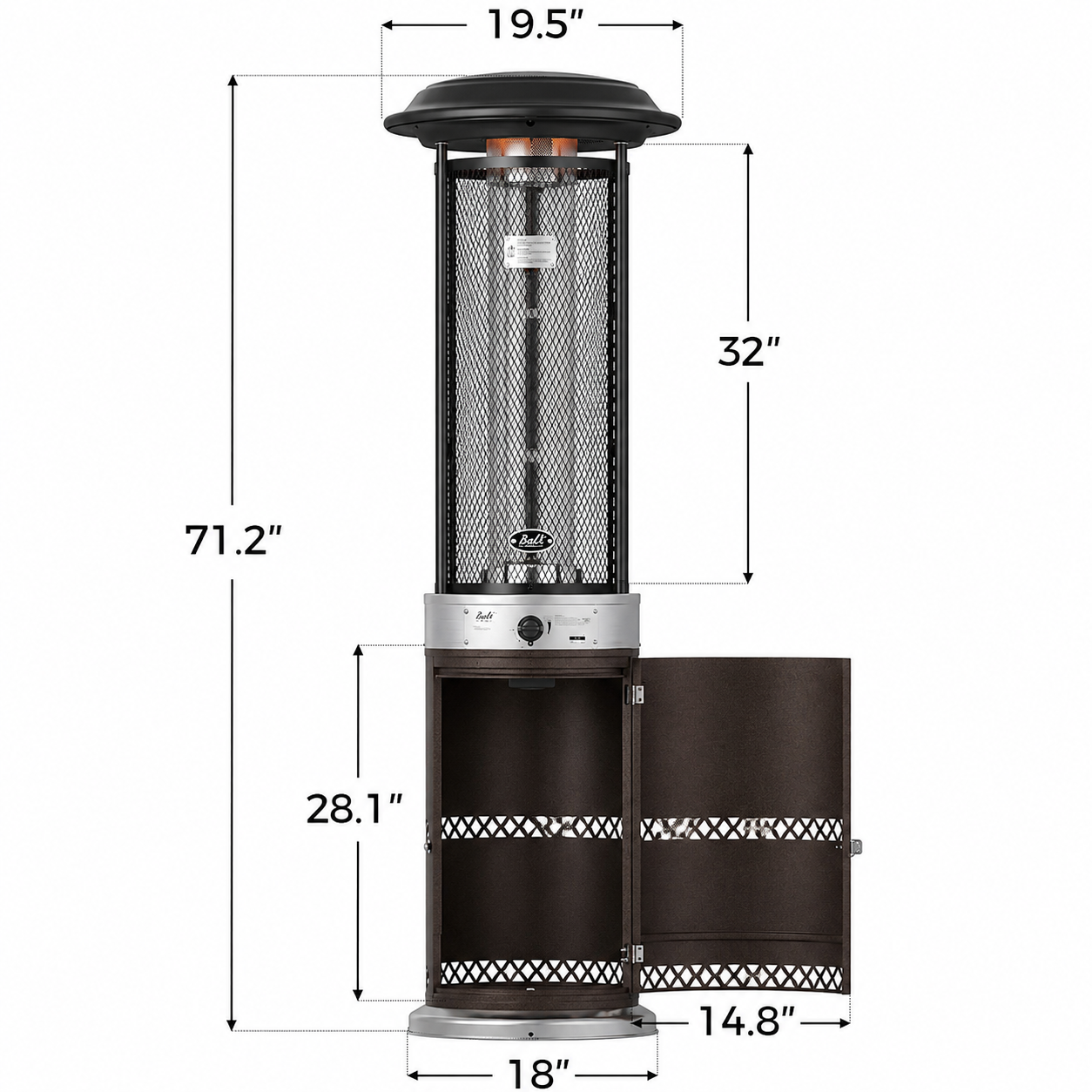 Propane Patio Heater, Stainless Steel Standing, 36,000 Btus Portable Commercial Outdoor Gas Patio Heater with Glass Tube for Deck, Garden and Porch, Brown