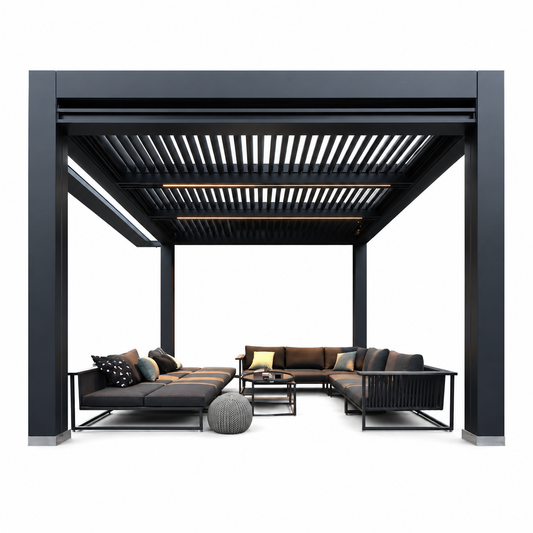 Aluminum Pergola, Rainproof, Electrically Adjustable Gazebo, Electric Louvered Awning, Outdoor Patio Sunshade.