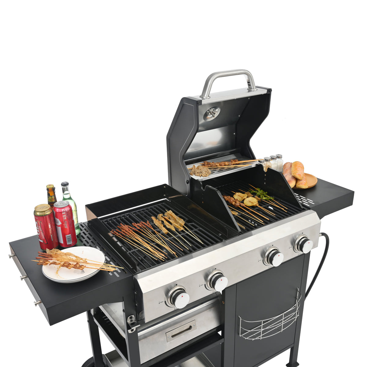 4-Burner Gas Grill & Griddle Combo with Pizza Pan – 49,200 BTU