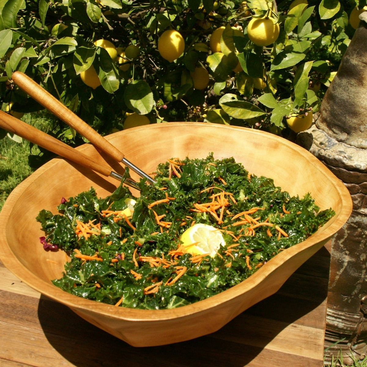 Kiln Mango Wood Curved Bowl, Large