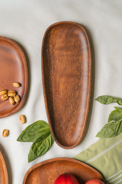 Set of 5 Organic Acacia Wood Serving Plates