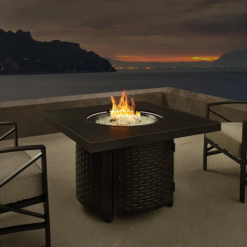 Dalton 40" Square Woven Aluminum Convertible Gas Fire Pit Table – 55,000 BTU