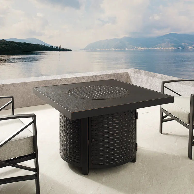 Dalton 40" Square Woven Aluminum Convertible Gas Fire Pit Table – 55,000 BTU
