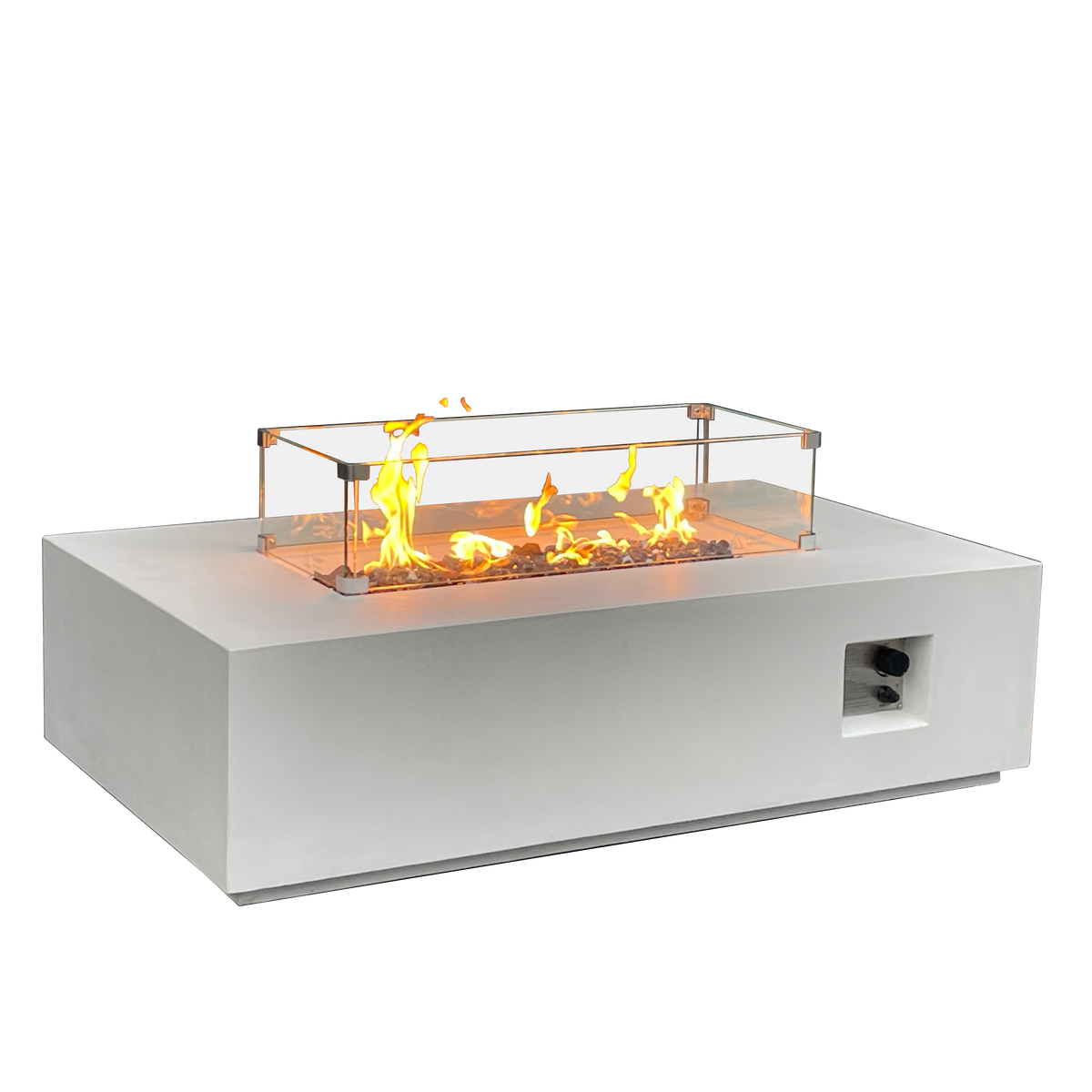 52-Inch Outdoor Concrete Propane Fire Pit Table – 65,000 BTU, Antique White