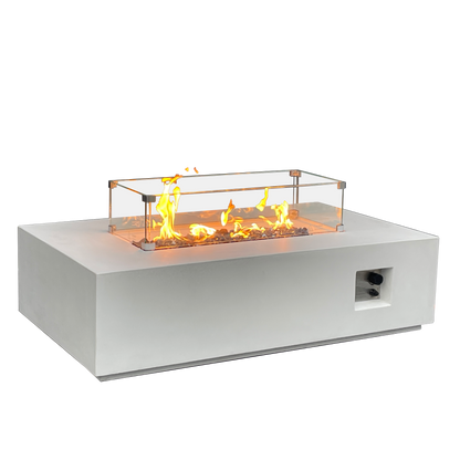 52-Inch Outdoor Concrete Propane Fire Pit Table – 65,000 BTU, Antique White