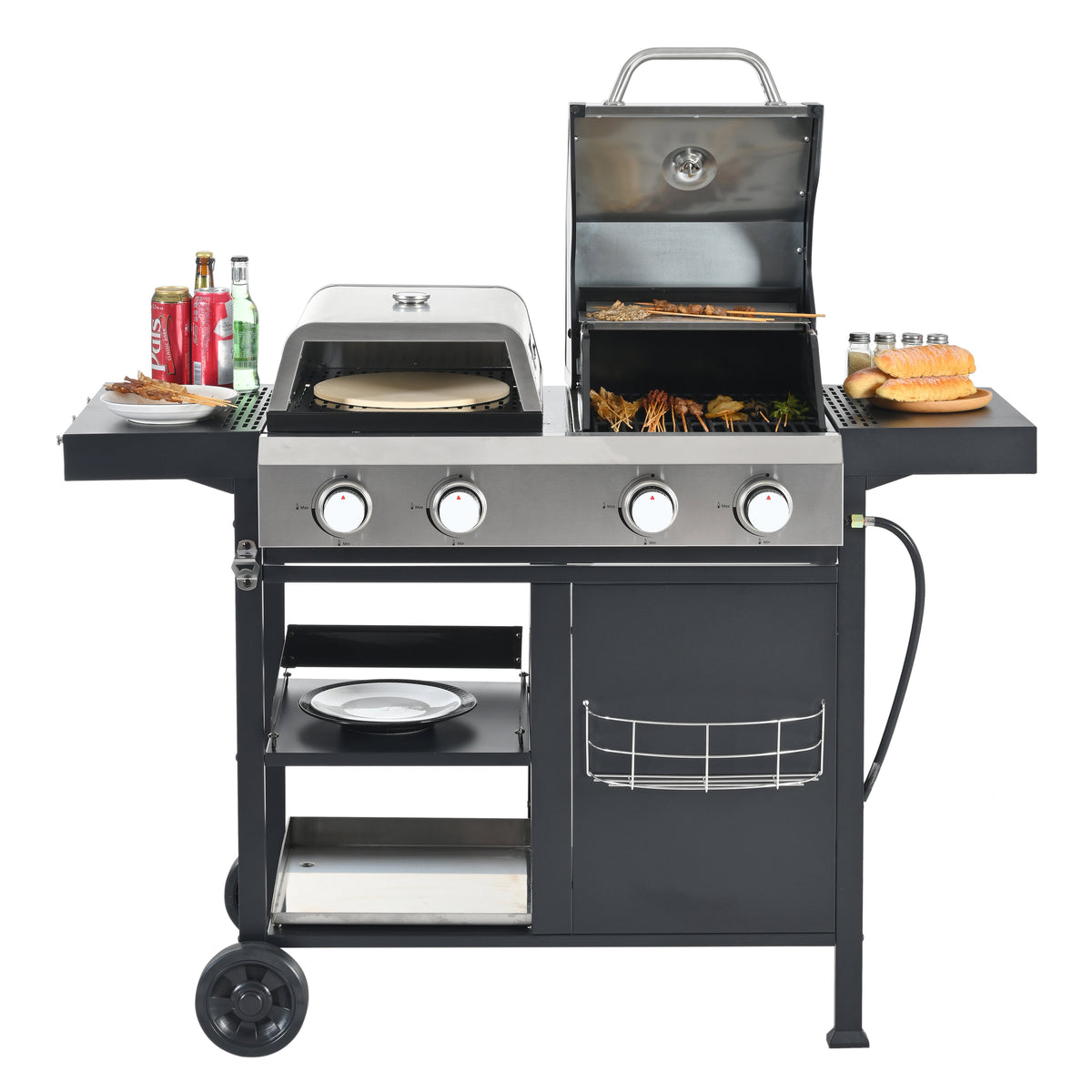 4-Burner Gas Grill & Griddle Combo with Pizza Pan – 49,200 BTU