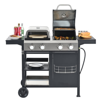 4-Burner Gas Grill & Griddle Combo with Pizza Pan – 49,200 BTU