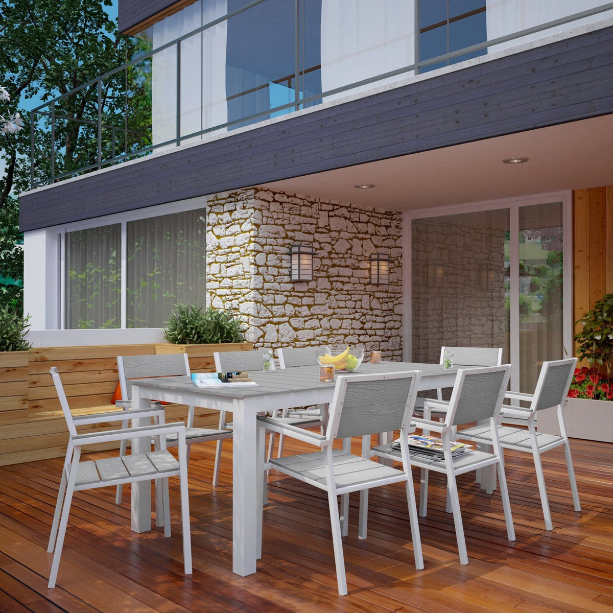 Modway Maine 9-Piece Outdoor Patio Dining Set – Seats 8