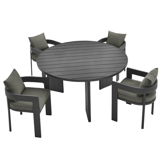 Modway Tahoe 5-Piece Outdoor Aluminum Dining Set – 59" Round Table