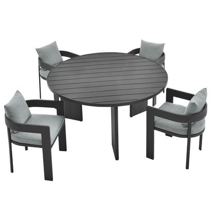 Modway Tahoe 5-Piece Outdoor Aluminum Dining Set – 59" Round Table