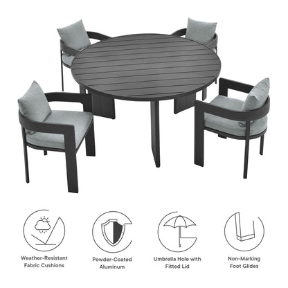 Modway Tahoe 5-Piece Outdoor Aluminum Dining Set – 59" Round Table