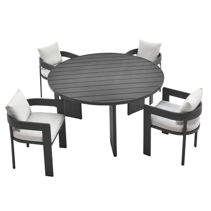 Modway Tahoe 5-Piece Outdoor Aluminum Dining Set – 59" Round Table
