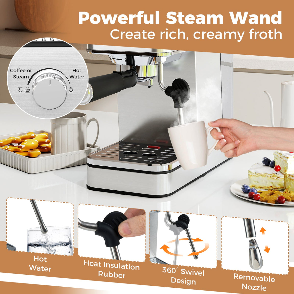 DirectDeals 20 Bar Espresso Machine with Steam Wand