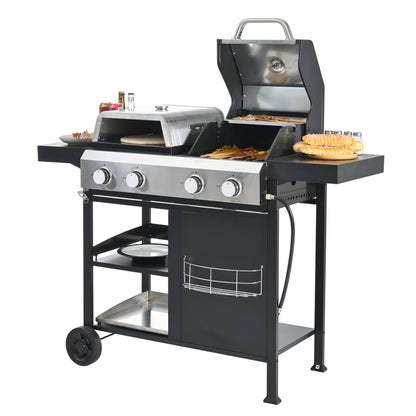 4-Burner Gas Grill & Griddle Combo with Pizza Pan – 49,200 BTU